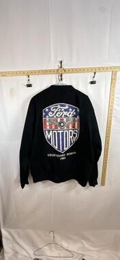 Ford Motors Road Trip Racing Jacket Mens L Black Blue Chevron Canvas Legendary